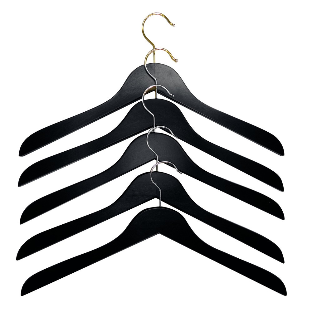 Kleiderbügel aus lackiertem Holz | Schwarz | Mit Metallhaken | 5 StückKleiderbügel aus Holz, 5er Set Kleiderbügel aus Holz, 5er Set