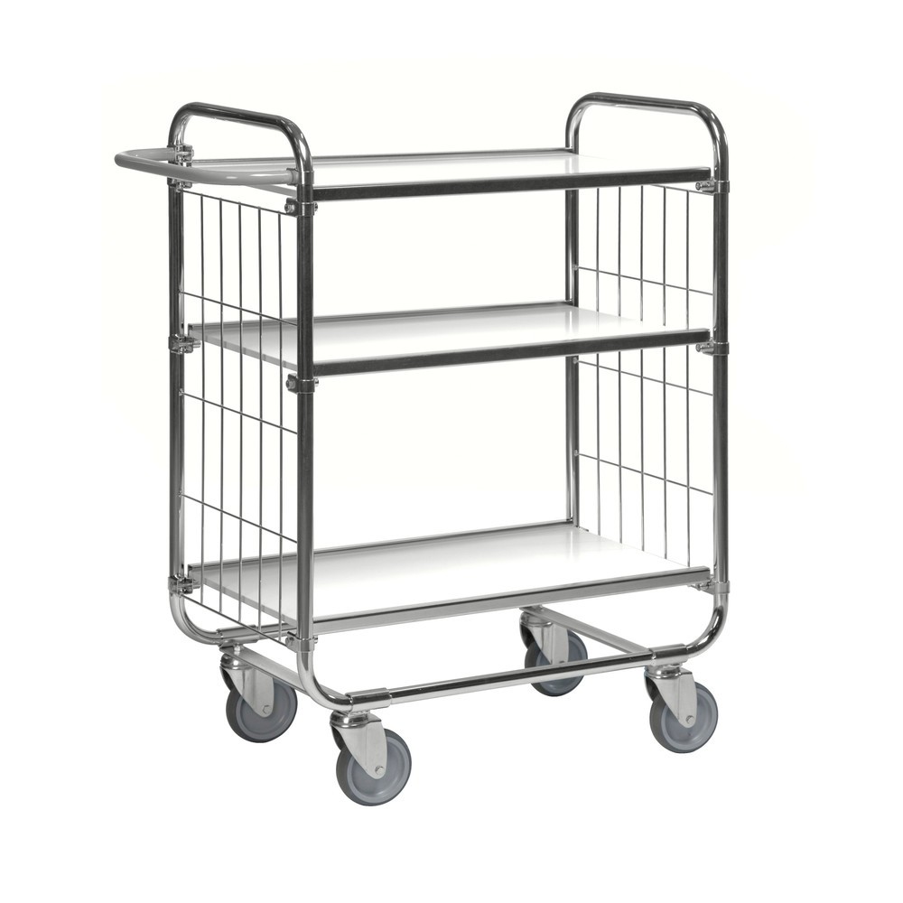 Regalwagen, verzinkt, 2 Gitterwände, 3 laminierte Böden à 620 x 425 mm