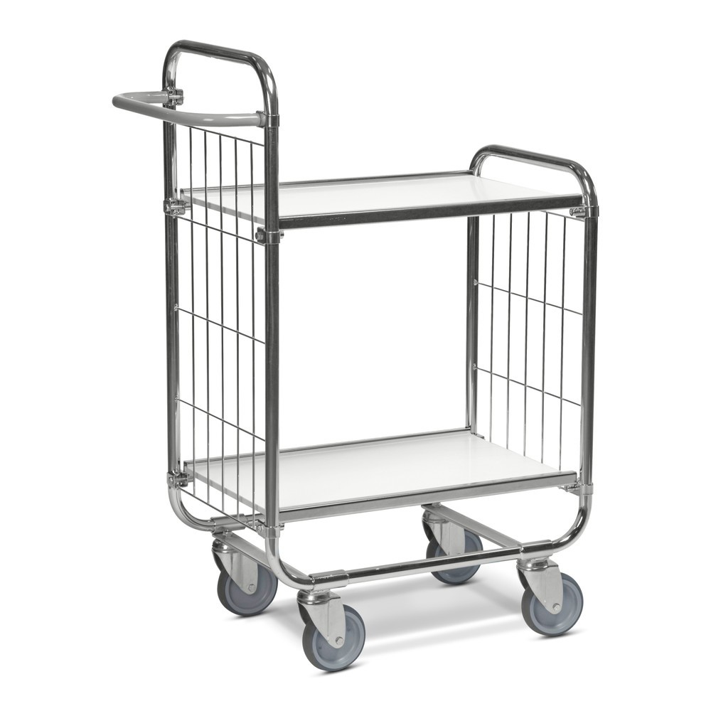 Regalwagen, verzinkt, 2 Gitterwände, hohe Stirnseite, 2 laminierte Böden à 750 x 425 mm