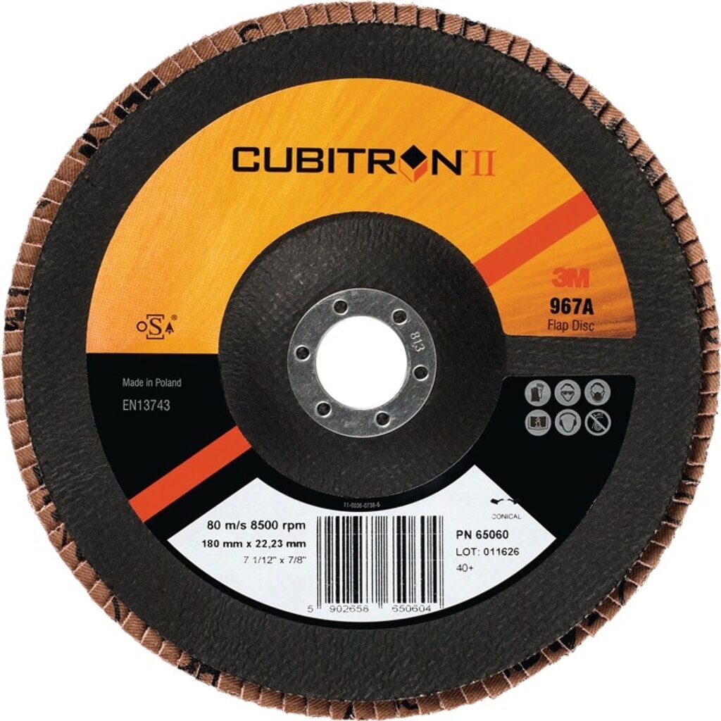 3M™ Fächerscheibe Cubitron™ II 967A D.125mm K.40 kon.INOX CO Produktabbildung: 3M™ Fächerscheibe Cubitron™ II 967A D.125mm K.40 kon.INOX CO