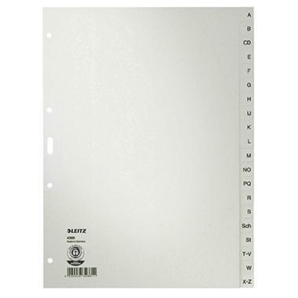 Leitz Register 43000085 A-Z DIN A4 20teilig Papier grau Produktabbildung: Leitz Register 43000085 A-Z DIN A4 20teilig Papier grau