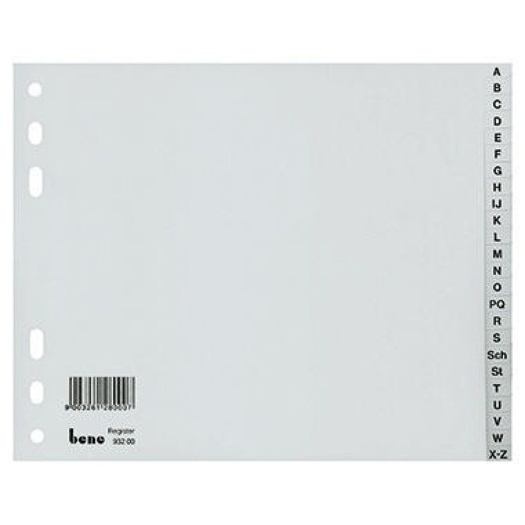 Produktabbildung: Bene Register 93200 A-Z DIN A4 halbe Höhe 24teilig Kunststoff grau
