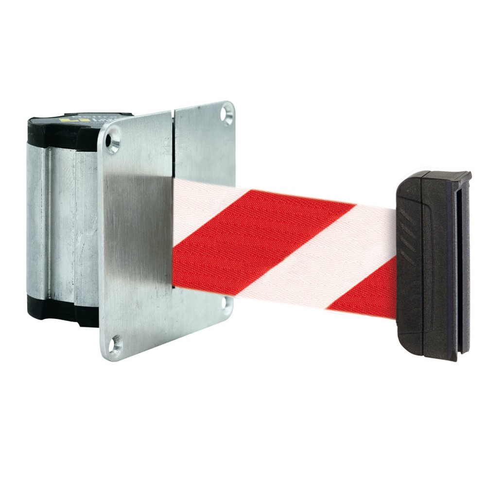Produktabbildung: Absperr-Wandgurt L mit magnetischem Endstück, Länge 3,7 m, rot / weiß diagonal gestreift