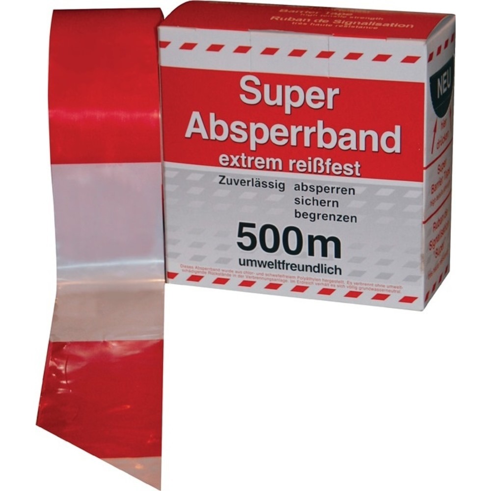 Produktabbildung: Absperrband L.500 m B.80mm rot/weiß geblockt 500m/Karton