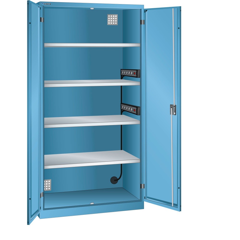 Product afbeelding: Acculaadkast LISTA, (bxdxh) 1000x580x1950 mm, 2 contactdozenlijsten zijwand, lichtblauw