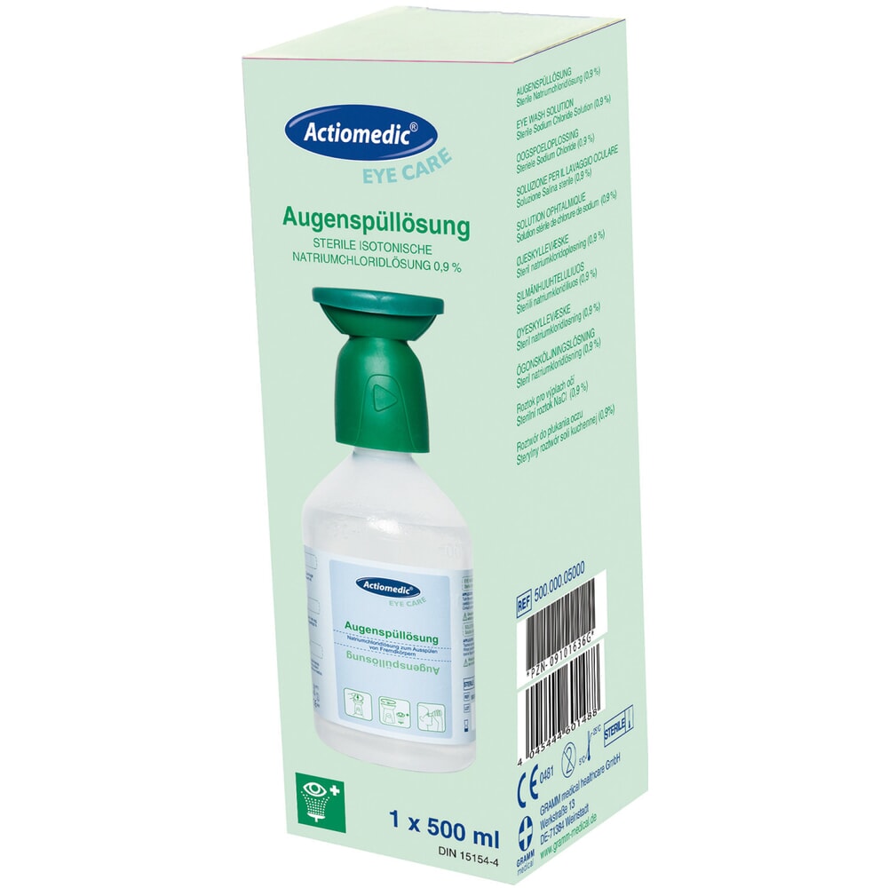 Produktabbildung: ACTIOMEDIC® Augenspülflasche NaCl 0,9 %, Einzelkarton, 500 ml