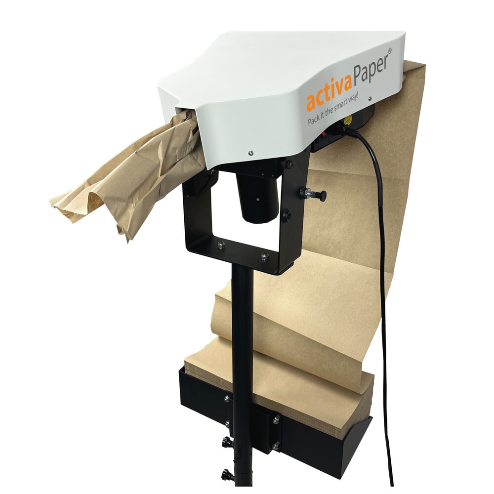activaPaper® Papierpolstermaschine PA2000 für Einzel- oder Serienverpackung, elektrisch, Pedal, fahrbares Kreuz-Gestell, Faltpack von 50g² bis 70g² Produktabbildung: activaPaper® Papierpolstermaschine PA2000 für Einzel- oder Serienverpackung, elektrisch, Pedal, fahrbares Kreuz-Gestell, Faltpack von 50g² bis 70g²