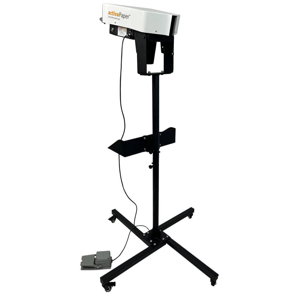 Produktabbildung Nr. 11: activaPaper® Papierpolstermaschine PA2000 für Einzel- oder Serienverpackung, elektrisch, Pedal, fahrbares Kreuz-Gestell, Faltpack von 50g² bis 70g²