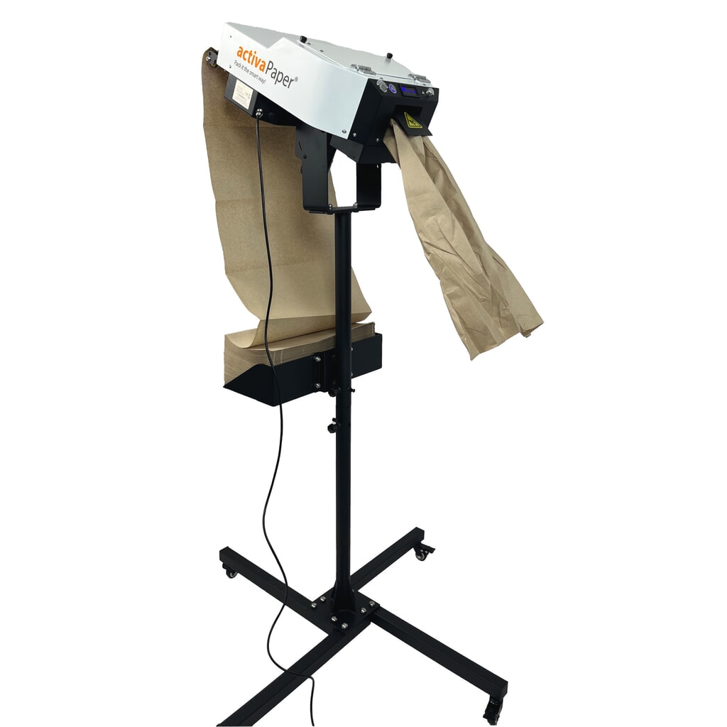Produktabbildung: activaPaper® Papierpolstermaschine PA4000 für effiziente Serienverpackung, elektrisch, Pedal/Display, fahrbares Kreuz-Gestell, Faltpack von 50g² bis 70g²/Rolle bis 70g²