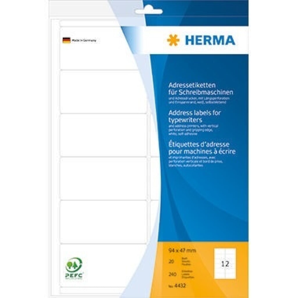 Produktabbildung: HERMA Adressetikett 4432 94x47mm sk weiß 240 St./Pack.