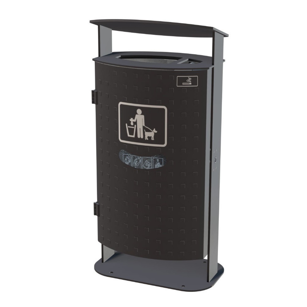 Product afbeelding: Afvalbak RENNER met schuine kap en asbak type 7092, 70 liter, noppenplaat design, geïntegreerde zakjesdispenser, antracietgrijs