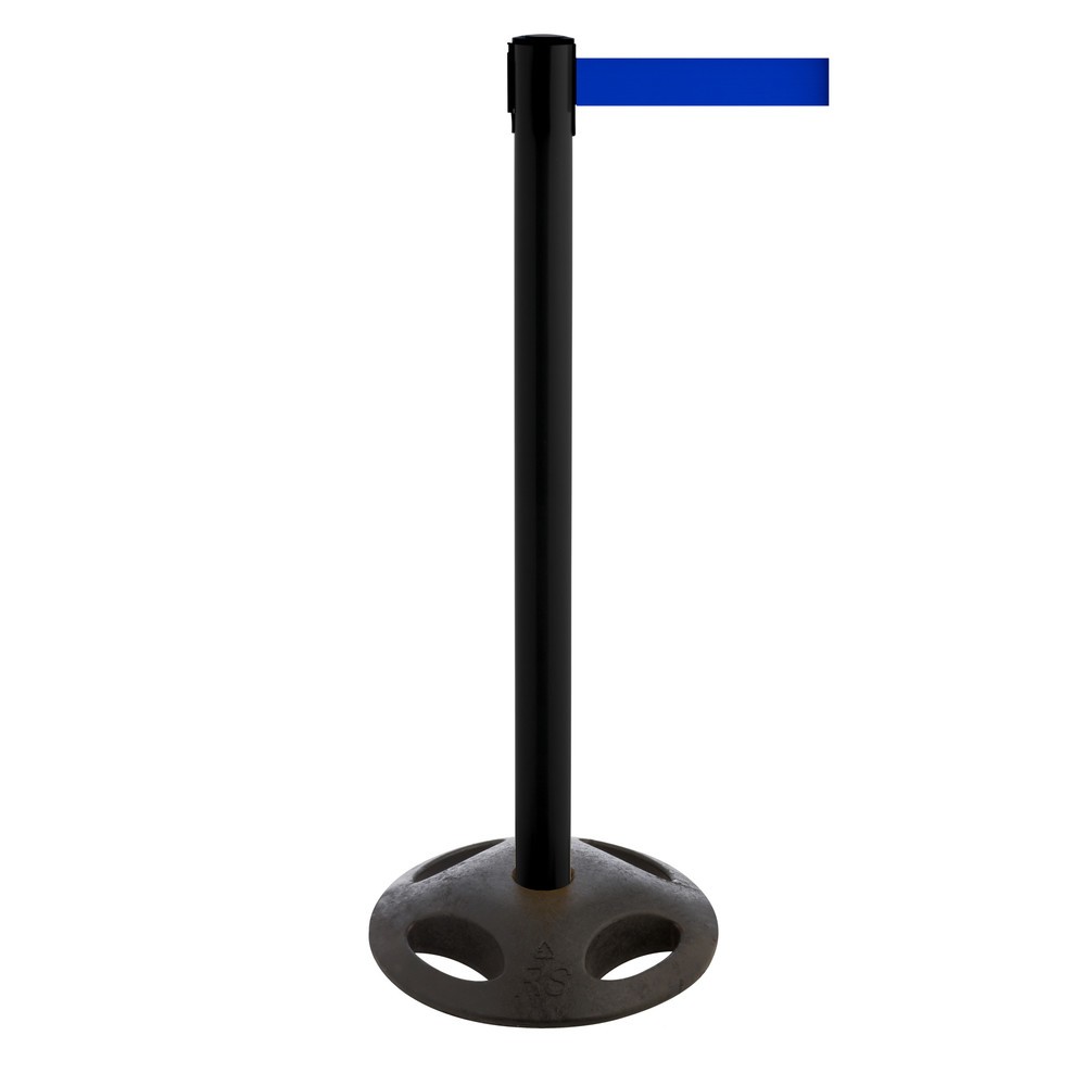 Product afbeelding: Afzetpaal met lint RS-GUIDESYSTEMS®, bodemplaat van compoundmateriaal, lintbreedte 100 mm, zwart, blauw