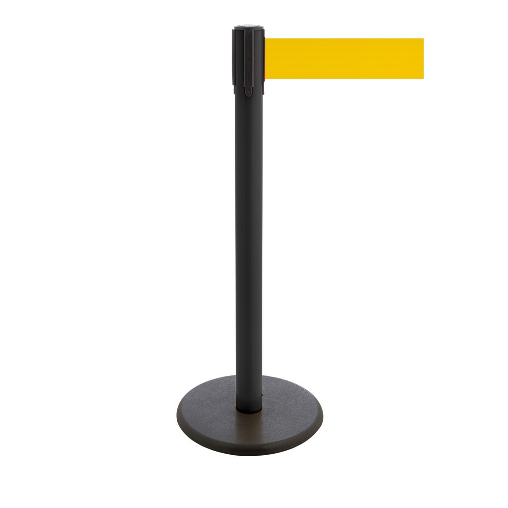 Product afbeelding: Afzetpaal met lint RS-GUIDESYSTEMS®, gietijzeren bodemplaat, lintbreedte 100 mm, zwart, geel, 3,8 m
