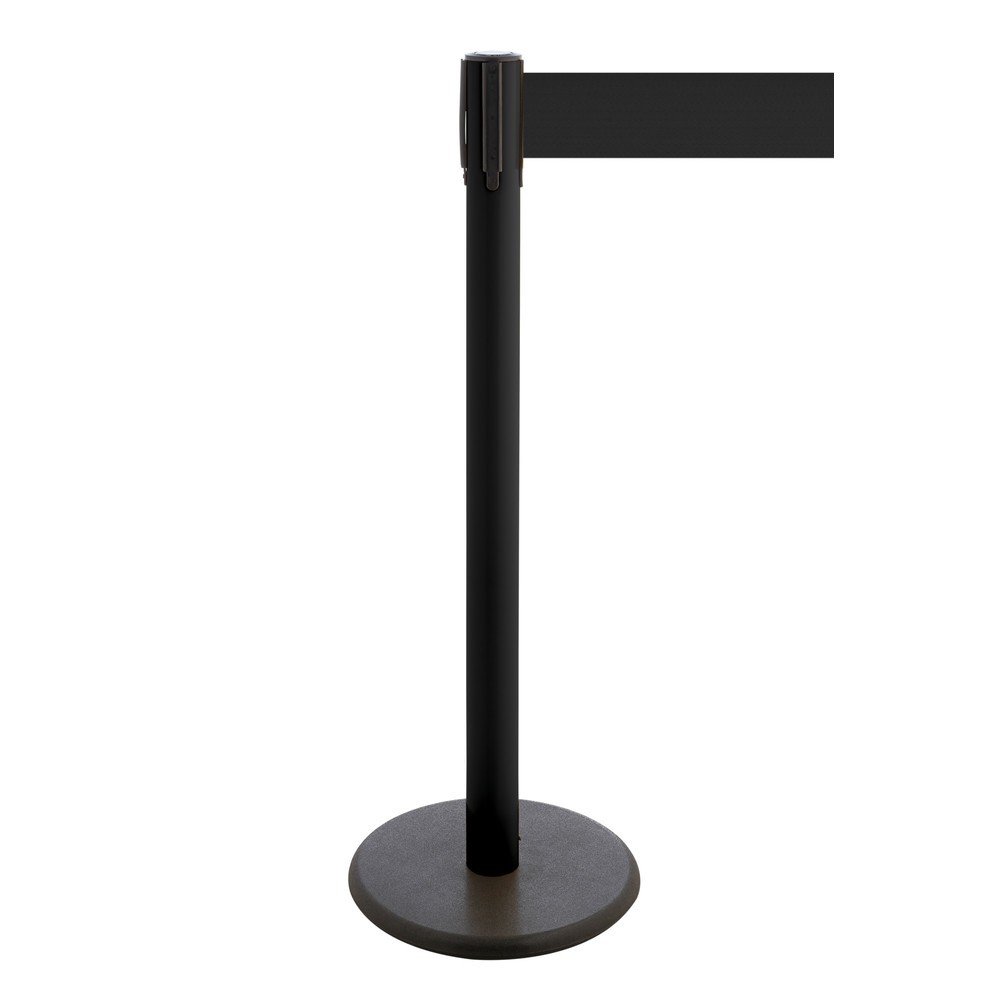 Product afbeelding: Afzetpaal met lint RS-GUIDESYSTEMS®, gietijzeren bodemplaat, lintbreedte 100 mm, zwart, zwart, 3,8 m
