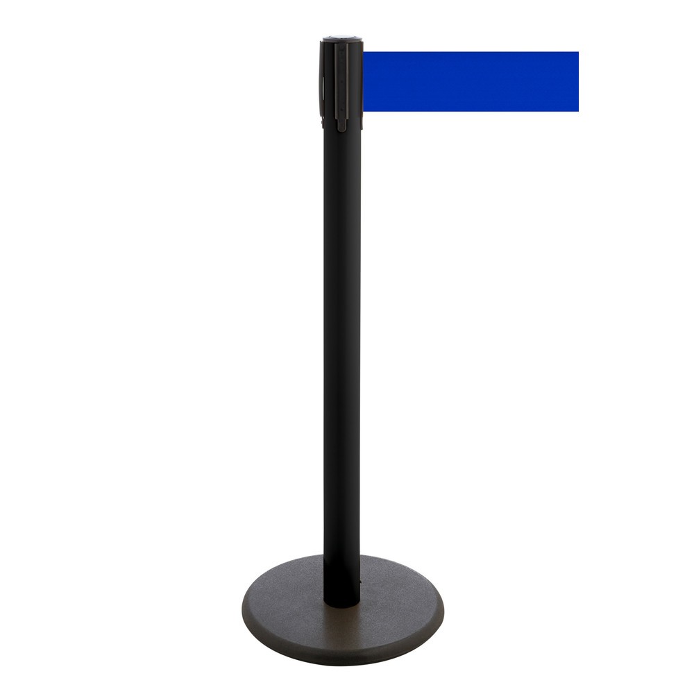 Product afbeelding: Afzetpaal met lint RS-GUIDESYSTEMS®, gietijzeren bodemplaat, lintbreedte 100 mm, zwart, blauw, 3,8 m