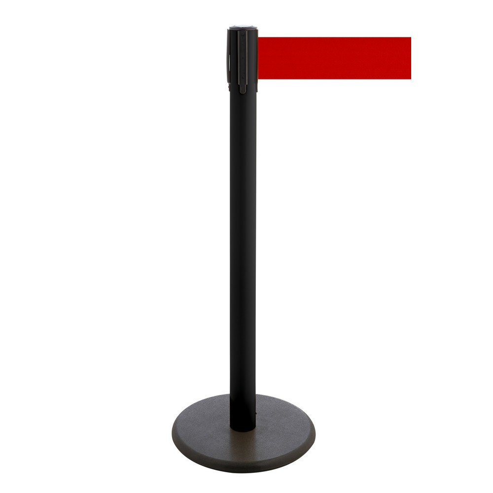 Product afbeelding: Afzetpaal met lint RS-GUIDESYSTEMS®, gietijzeren bodemplaat, lintbreedte 100 mm, zwart, rood, 3,8 m