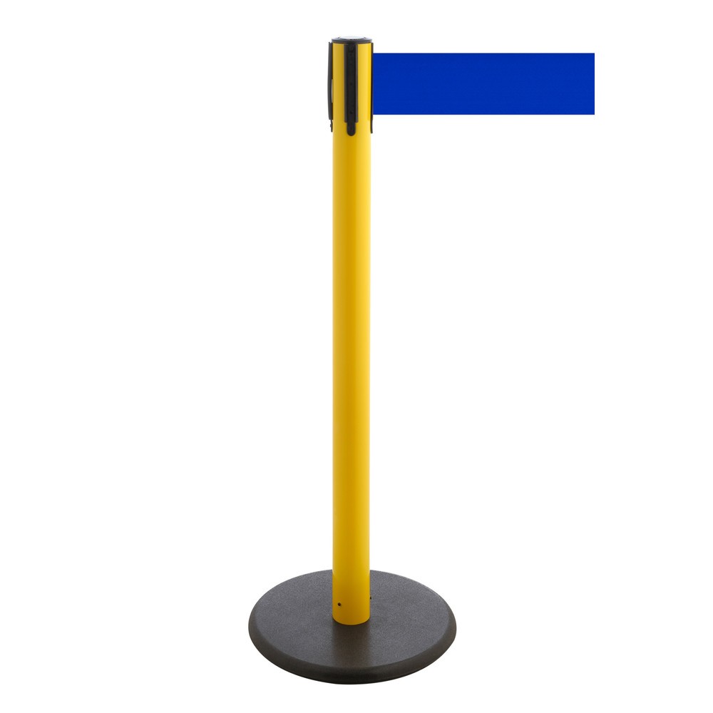 Product afbeelding: Afzetpaal met lint RS-GUIDESYSTEMS®, gietijzeren bodemplaat, lintbreedte 100 mm, geel, blauw, 3,8 m