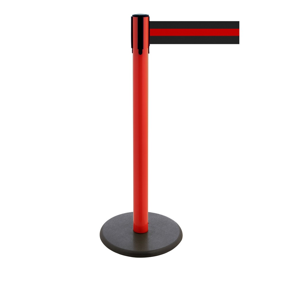 Product afbeelding: Afzetpaal met lint RS-GUIDESYSTEMS®, gietijzeren bodemplaat, lintbreedte 100 mm, rood, zwart/rood horizontaal gestreept, 3,8 m