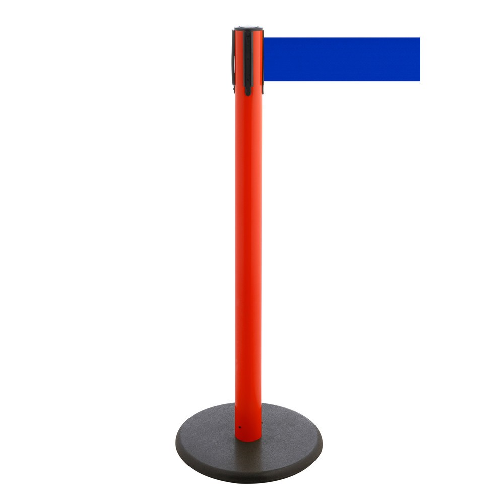 Product afbeelding: Afzetpaal met lint RS-GUIDESYSTEMS®, gietijzeren bodemplaat, lintbreedte 100 mm, rood, blauw, 3,8 m