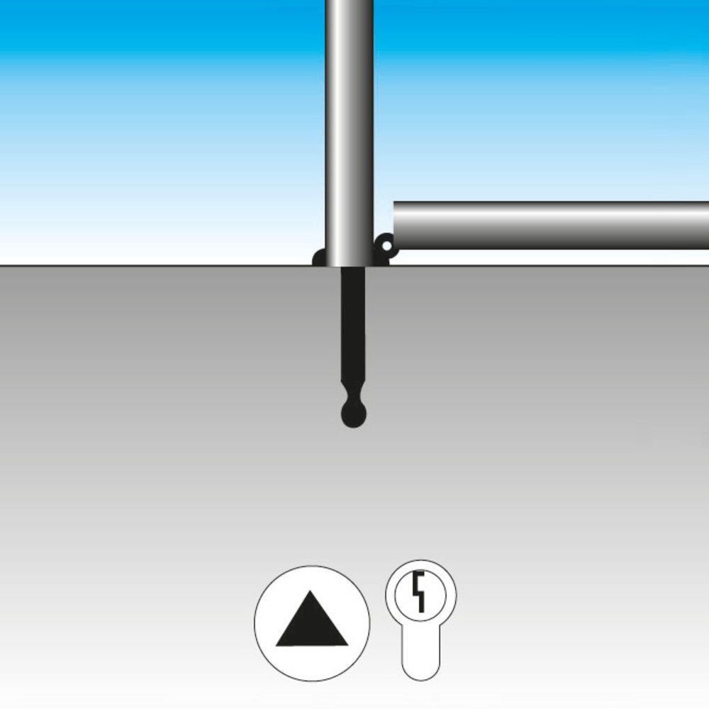 Productafbeelding nr. 2: Afzetpaal van aluminium, neerklapbaar, vierkant 70 x 70 mm voor ingieten in beton + cilinderslot, rood