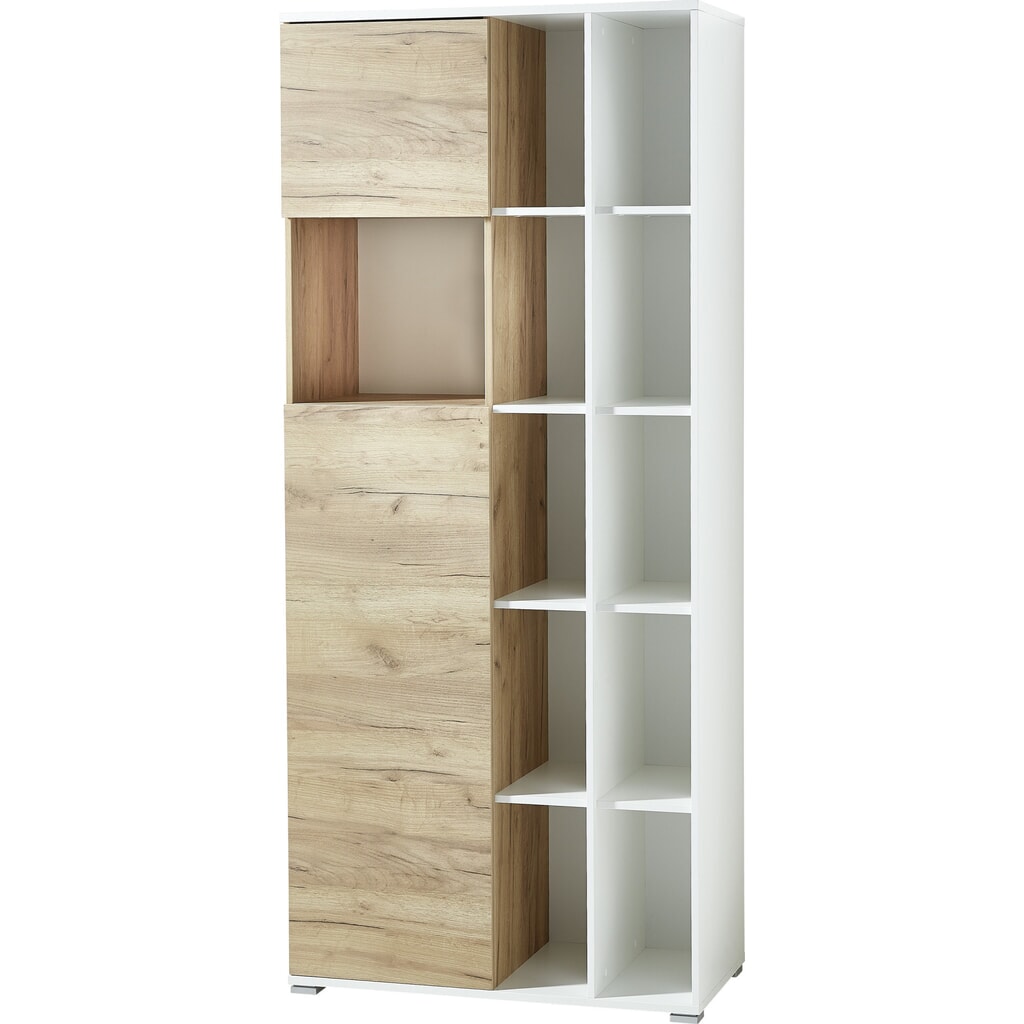 Aktenschrank LIONI, 11 offene Fächer, Weiß/Navarra-Eiche-Nb. Produktabbildung: Aktenschrank LIONI, 11 offene Fächer, Weiß/Navarra-Eiche-Nb.