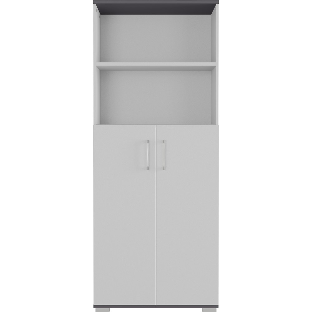 Produktabbildung Nr. 1: Aktenschrank PROFI, 2 Flügeltüren, 2 offene Fächer, Höhe 2.000 mm, Breite 800 mm, Lichtgrau/Graphit