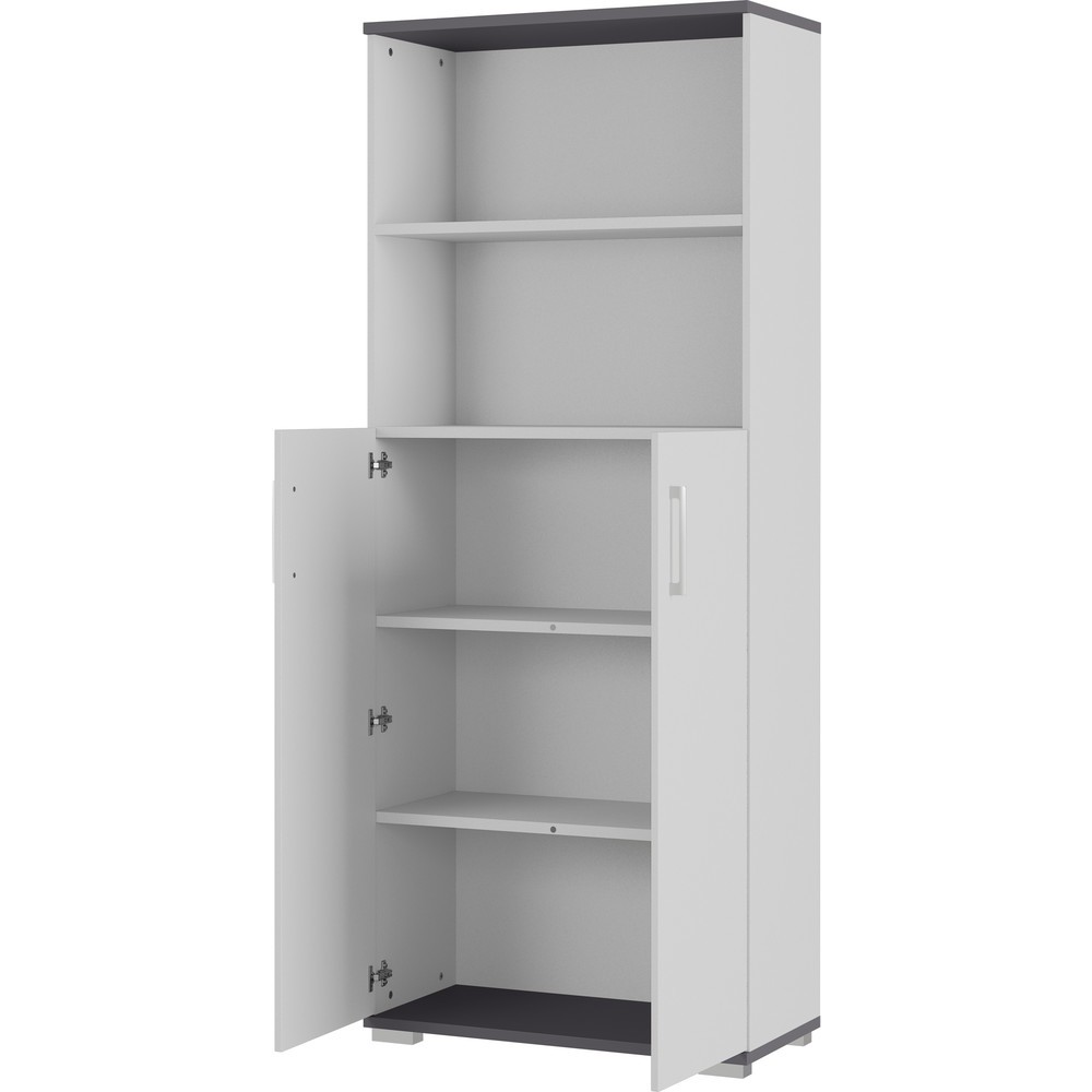 Produktabbildung Nr. 2: Aktenschrank PROFI, 2 Flügeltüren, 2 offene Fächer, Höhe 2.000 mm, Breite 800 mm, Lichtgrau/Graphit