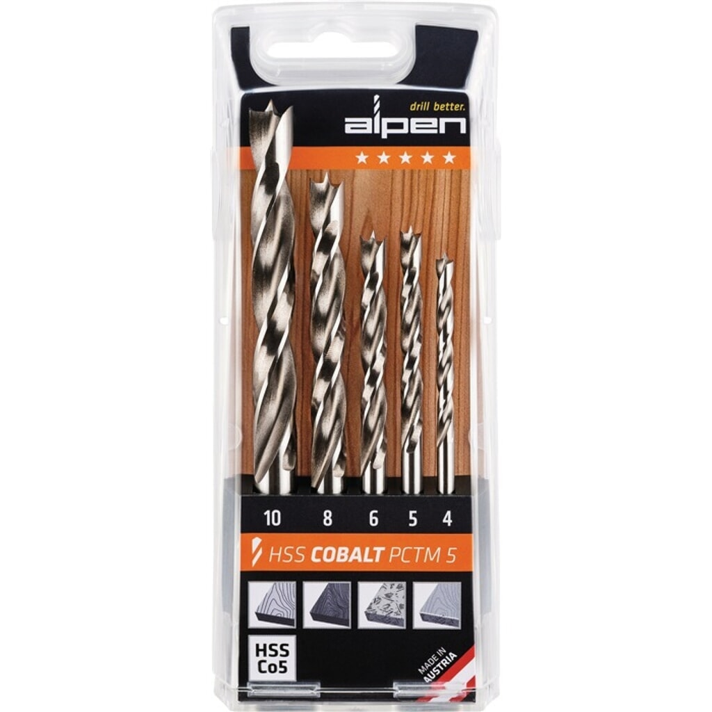 ALPEN Holzspiralbohrersatz PCTM 5-tlg.D.4,5,6,8,10mm HSS-Co5 Produktabbildung: ALPEN Holzspiralbohrersatz PCTM 5-tlg.D.4,5,6,8,10mm HSS-Co5