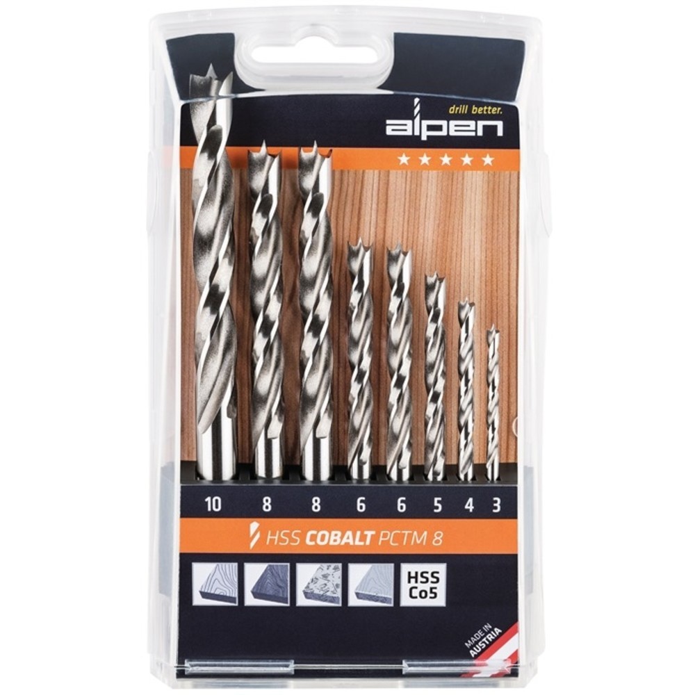 Produktabbildung Nr. 2: ALPEN Holzspiralbohrersatz PCTM 8-tlg.D.3,4,5,2x6,2x 8,10mm HSS-Co5