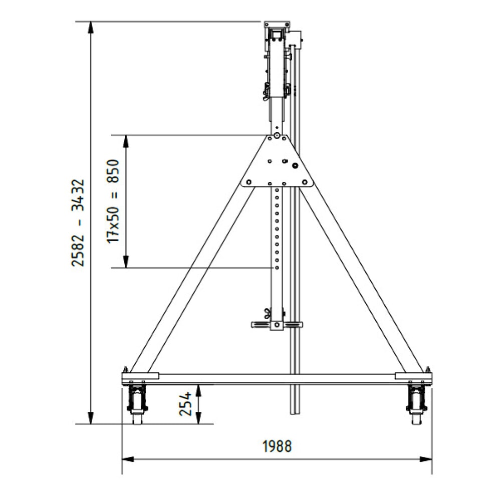 Zdjęcie produktu nr 2: Aluminiowa suwnica bramowa SCHILLING z dzieloną belką, mobilna, wysokość całkowita 3470 mm, udźwig 500 kg