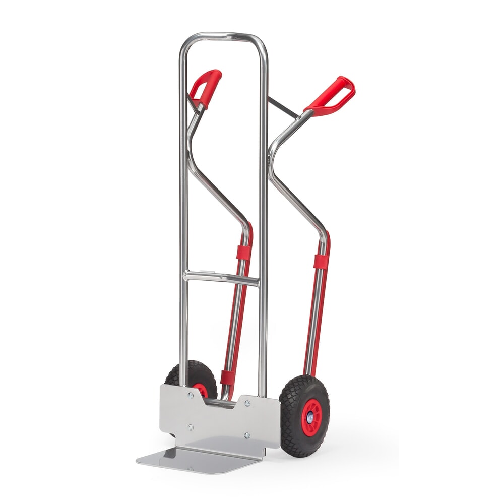 Zdjęcie produktu nr 1: Aluminiowy wózek transportowy fetra®, udźwig 200 kg, szufla szer. x gł. 320 x 250 mm, z płozami ślizgowymi, ogumienie PU