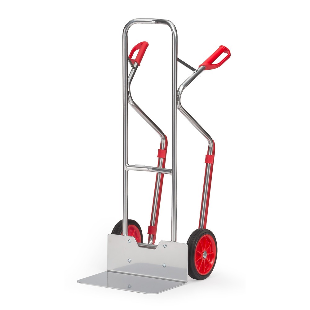 Zdjęcie produktu: Aluminiowy wózek transportowy fetra®, udźwig 200 kg, szufla szer. x gł. 480 x 300 mm, z płozami ślizgowymi, ogumienie z pełnej gumy