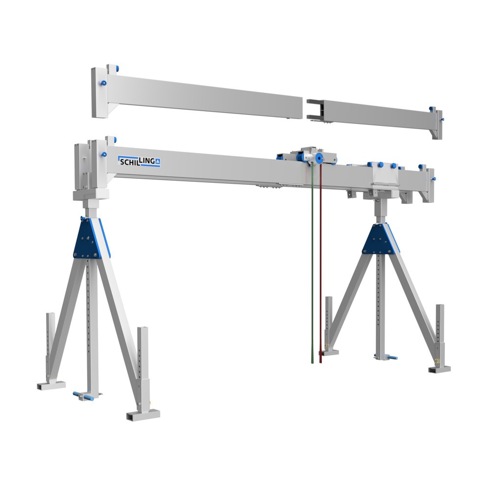 Zdjęcie produktu: Aluminiowy żuraw bramowy z dzieloną podwójną belką, punkt zawieszenia 2155-3655 mm, udźwig 1000 kg