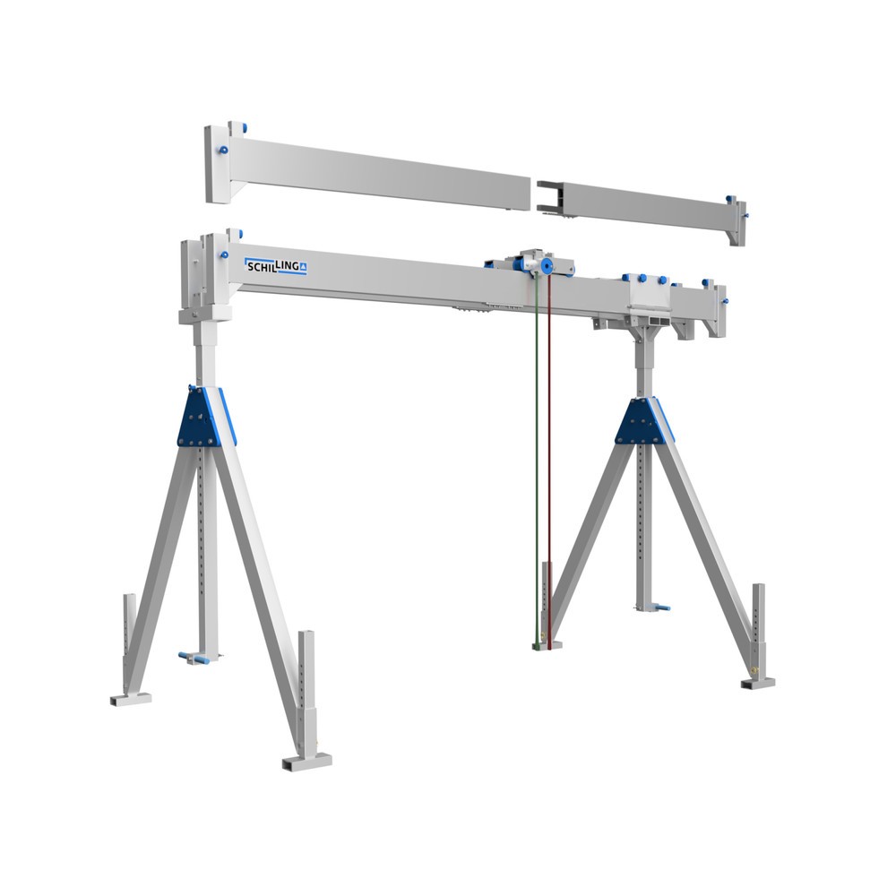 Product afbeelding: SCHILLING aluminium portaalkraan met deelbare dubbele traverse, inhaakpunt 2.786-4.336 mm, lengte 5.000 mm, draagvermogen 2.000 kg