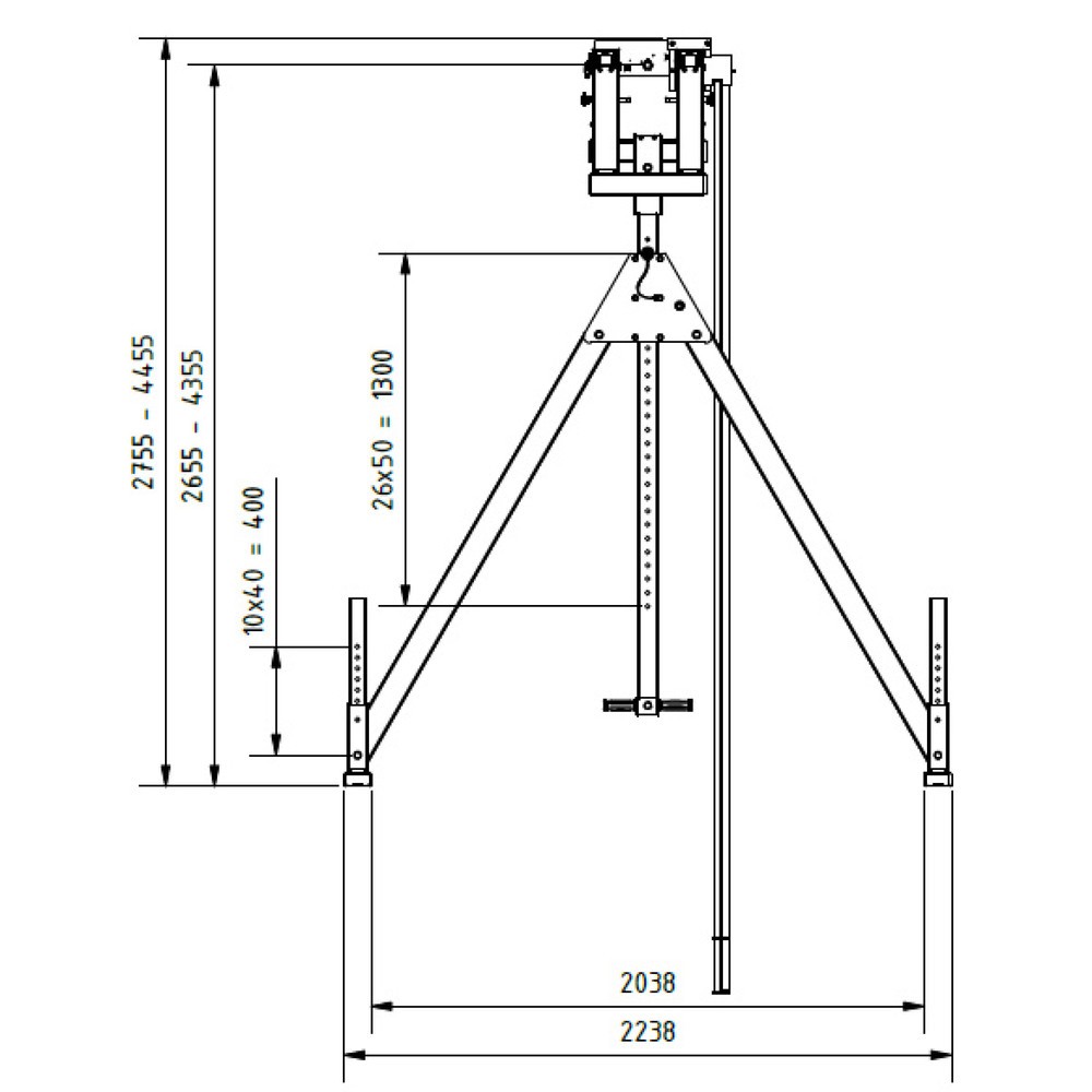 Productafbeelding nr. 3: SCHILLING aluminium portaalkraan met deelbare dubbele traverse, inhaakpunt 2.655-4.355 mm, lengte 4.000 mm, draagvermogen 1.000 kg