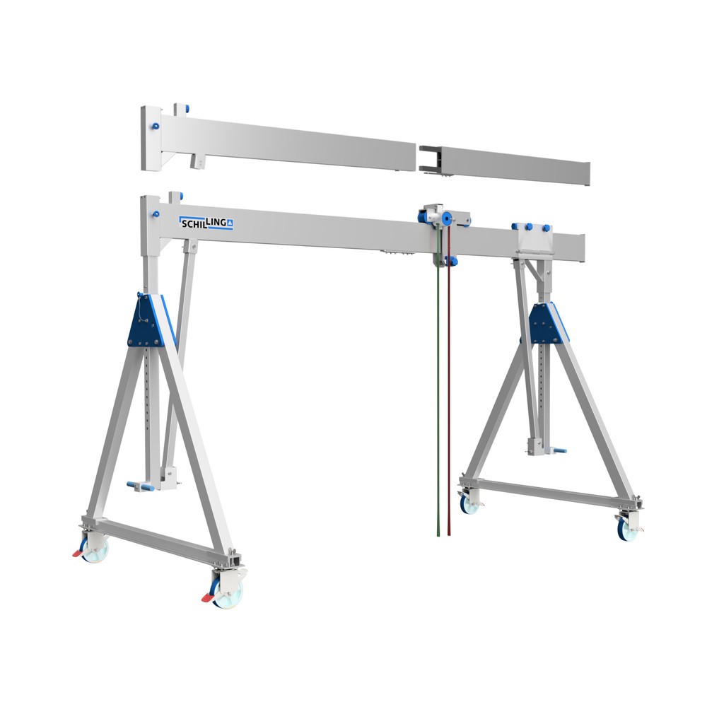 Product afbeelding: Aluminium portaalkraan met scheidbare drager, beweegbaar, bevestigingspunt 1.699-2.099 mm, lengte 4.000 mm, laadcapaciteit 1.000 kg