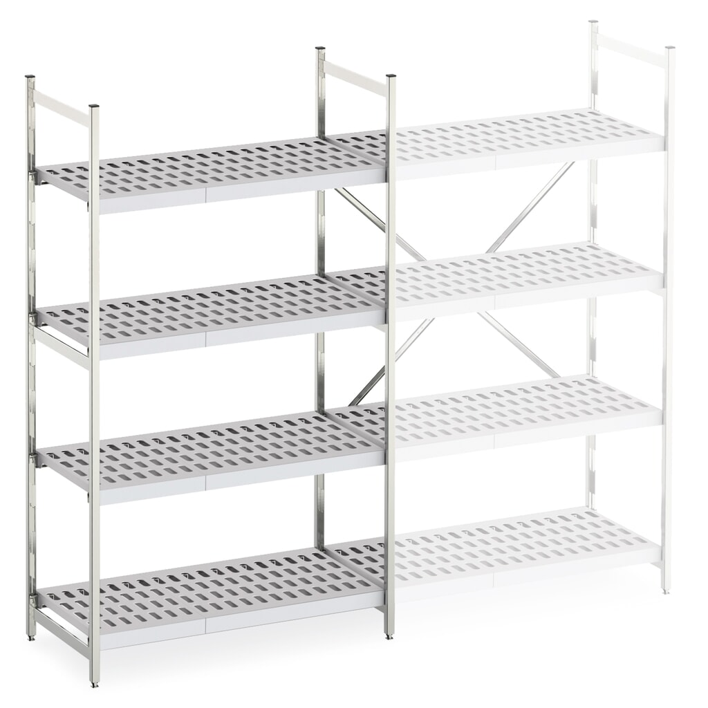 Produktabbildung: Aluminium-Regal mit Kunststoff-Gitterböden, GF, FL 600 kg, HxBxT 1.600 x 800 x 400 mm