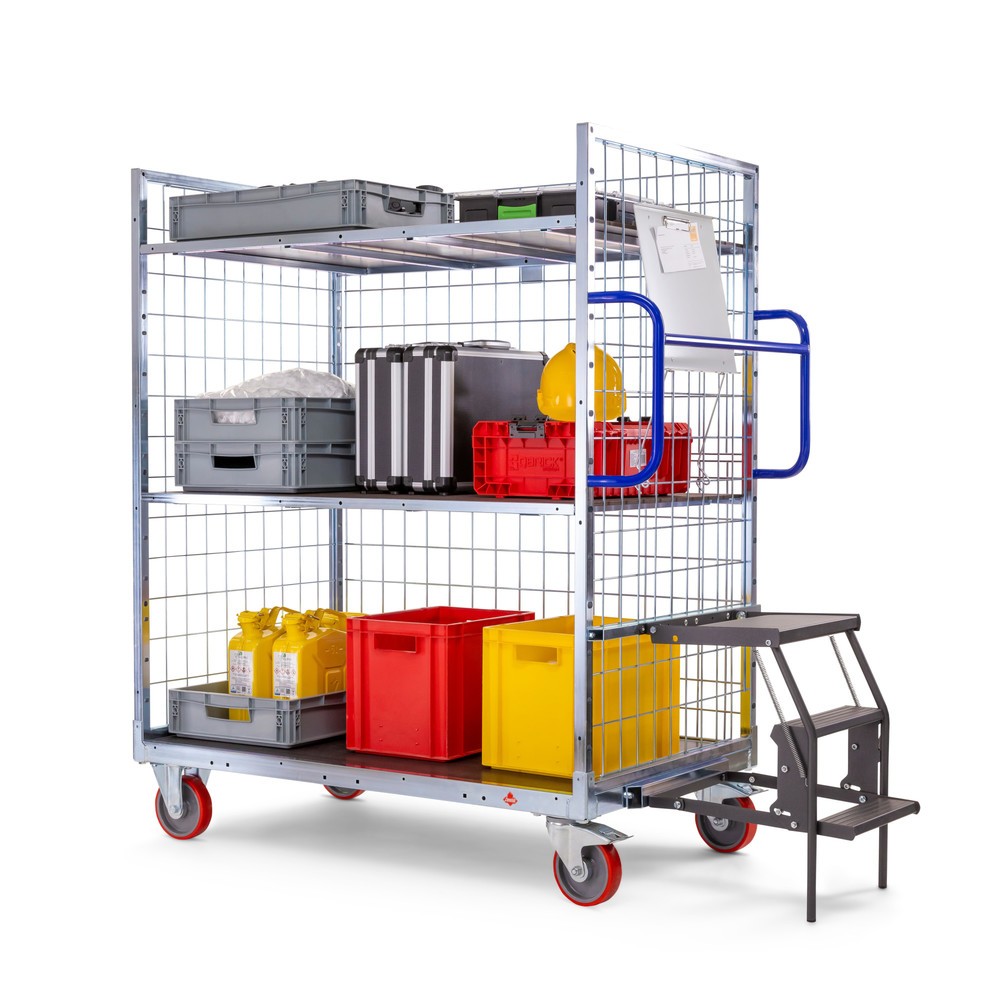 N° de l'image du produit 5 : Chariot de préparation de commandes Ameise® AK-XL, 3 parois grillagées, 1 plateau intermédiaire inclus, HxlxP 1 605 x 830 x 1,330 mm