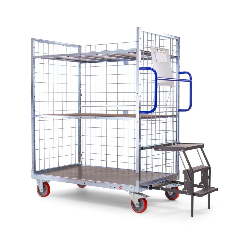 N° de l'image du produit 6 : Chariot de préparation de commandes Ameise® AK-XL, 3 parois grillagées, 1 plateau intermédiaire inclus, HxlxP 1 605 x 830 x 1,330 mm