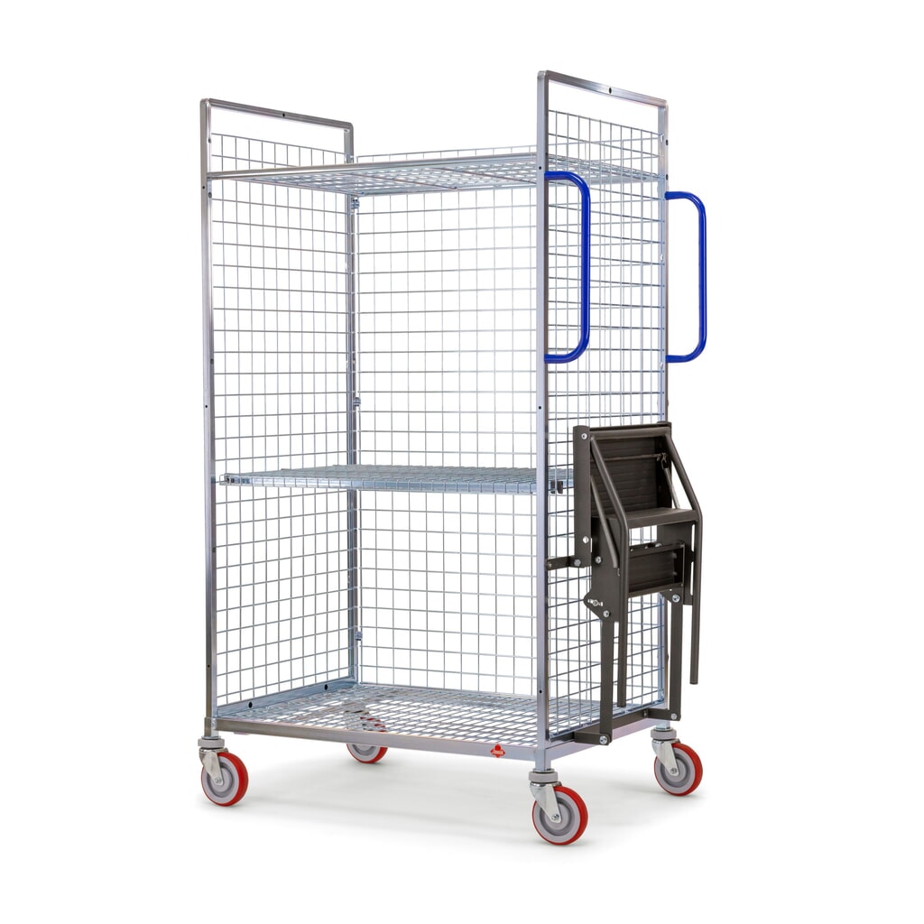 Produktabbildung: Ameise® Kommissionierwagen AK-M, 3 Gitterwände, inkl. 1 Zwischenboden, HxBxT 1.625 x 500 x 935 mm