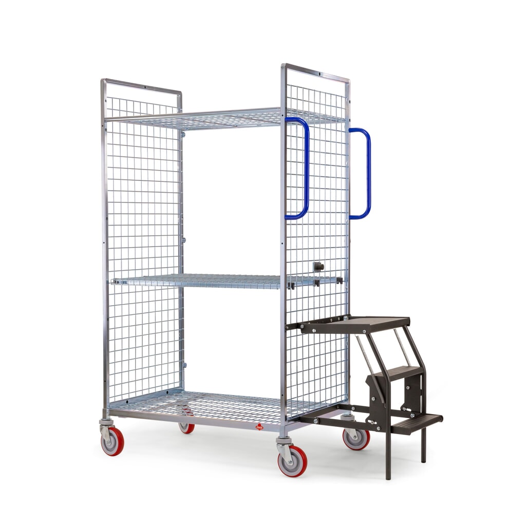 Ameise® Kommissionierwagen AK-M, 2 Gitterwände, inkl. 1 Zwischenboden, HxBxT 1.625 x 500 x 935 mm Produktabbildung Nr. 2: Ameise® Kommissionierwagen AK-M, 2 Gitterwände, inkl. 1 Zwischenboden, HxBxT 1.625 x 500 x 935 mm