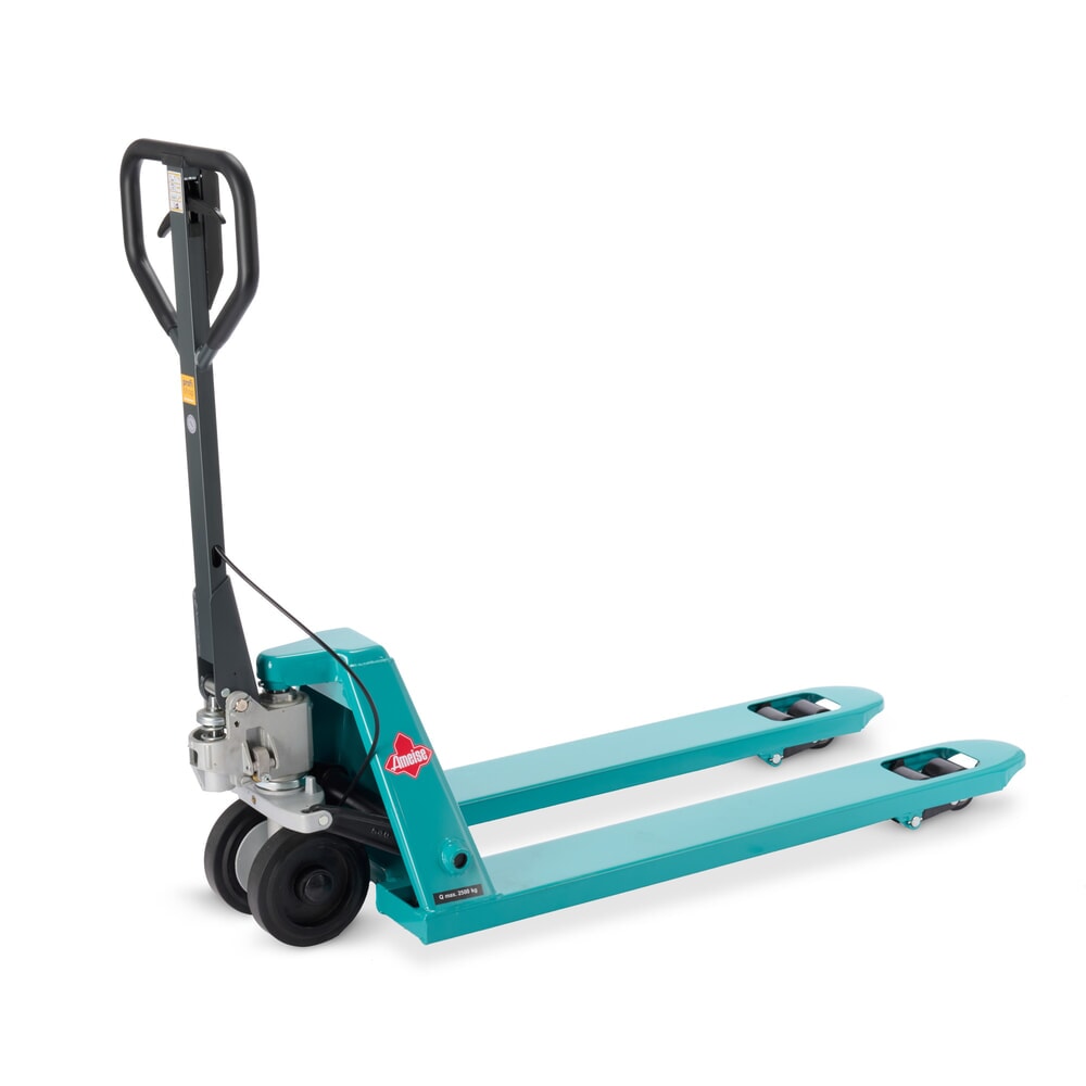 Product image: Ameise® PTM 2.5 hand pallet truck with handbrake, load capacity 2,500 kg, fork length 1,150 mm, solid rubber / polyurethane, tandem rollers