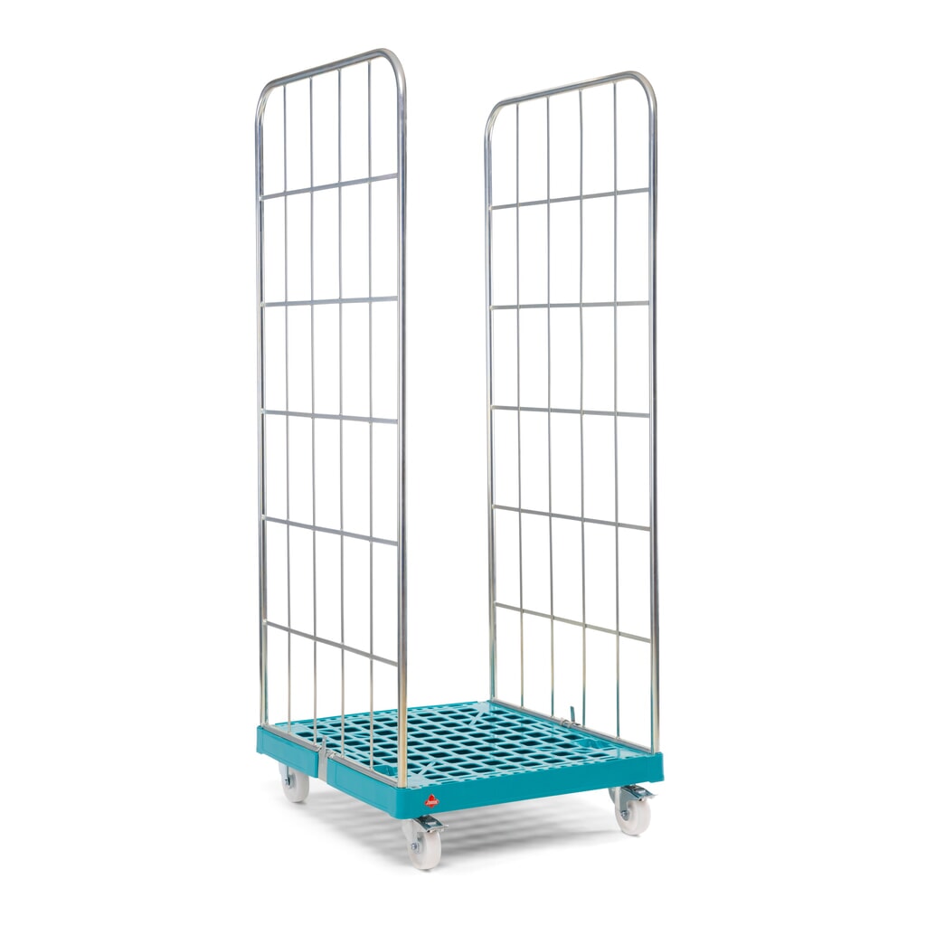 Ameise® Rollbehälter, 2-seitig, grobmaschig, galvanisch verzinkt, Kunststoff-Rollplatte, HxBxT 1.640 x 724 x 815 mm Produktabbildung: Ameise® Rollbehälter, 2-seitig, grobmaschig, galvanisch verzinkt, Kunststoff-Rollplatte, HxBxT 1.640 x 724 x 815 mm