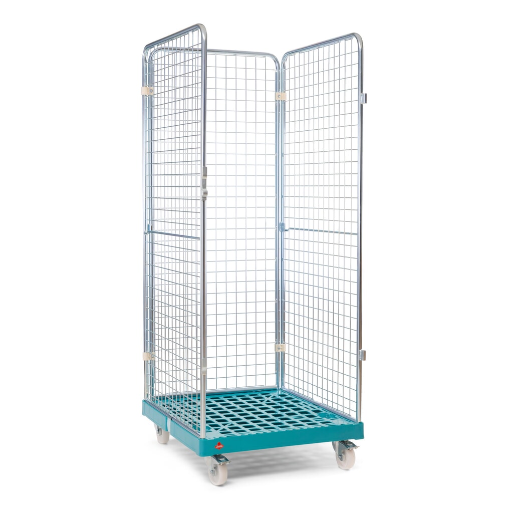 Ameise® Rollbehälter, 3-seitig, feinmaschig, galvanisch verzinkt, Kunststoff-Rollplatte, HxBxT 1.810 x 724 x 815 mm Produktabbildung: Ameise® Rollbehälter, 3-seitig, feinmaschig, galvanisch verzinkt, Kunststoff-Rollplatte, HxBxT 1.810 x 724 x 815 mm