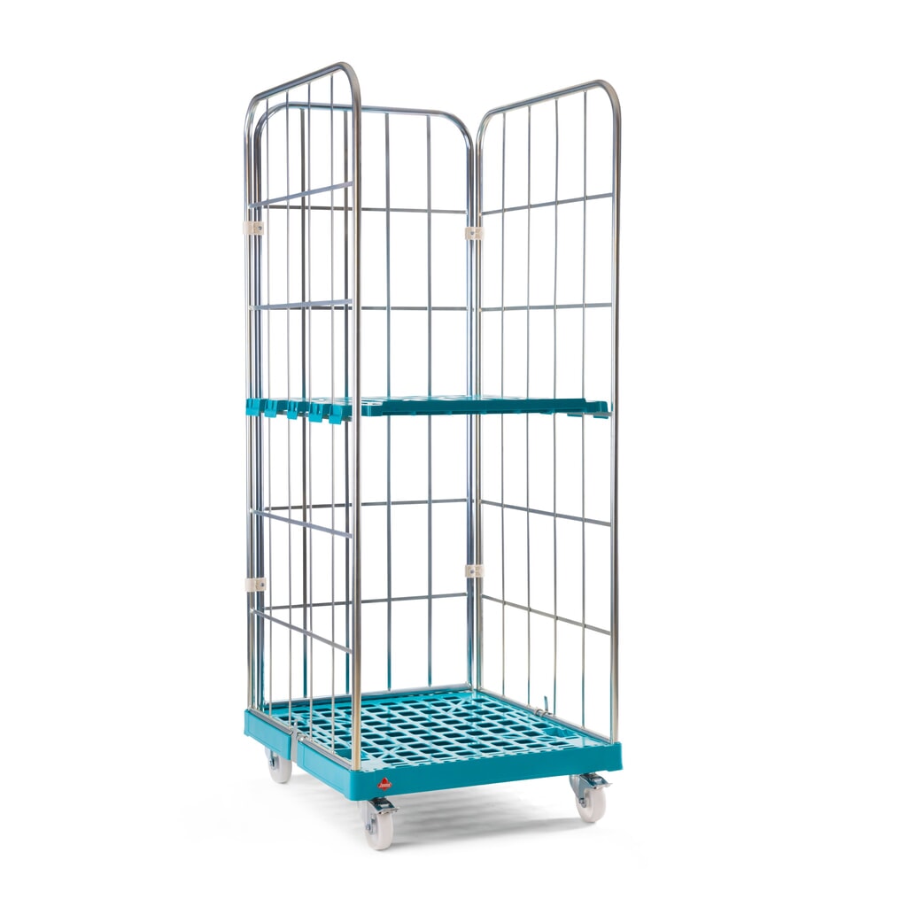Ameise® Rollbehälter, 3-seitig, grobmaschig, galvanisch verzinkt, Kunststoff-Rollplatte, HxBxT 1.640 x 724 x 815 mm Produktabbildung Nr. 2: Ameise® Rollbehälter, 3-seitig, grobmaschig, galvanisch verzinkt, Kunststoff-Rollplatte, HxBxT 1.640 x 724 x 815 mm