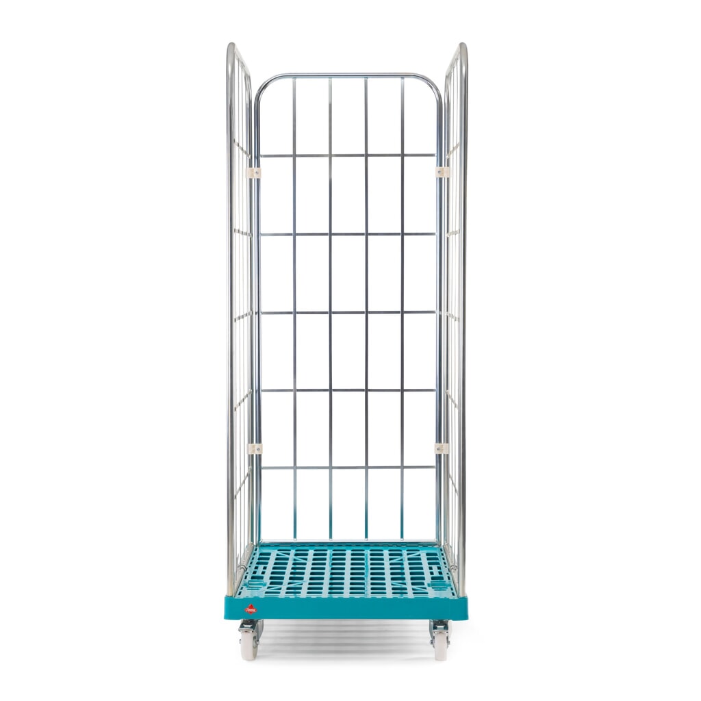 Ameise® Rollbehälter, 3-seitig, grobmaschig, galvanisch verzinkt, Kunststoff-Rollplatte, HxBxT 1.640 x 724 x 815 mm Produktabbildung Nr. 3: Ameise® Rollbehälter, 3-seitig, grobmaschig, galvanisch verzinkt, Kunststoff-Rollplatte, HxBxT 1.640 x 724 x 815 mm