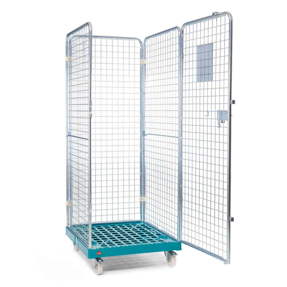 Produktabbildung: Ameise® Rollbehälter, 4-seitig, feinmaschig, galvanisch verzinkt, Kunststoff-Rollplatte, HxBxT 1.810 x 724 x 815 mm