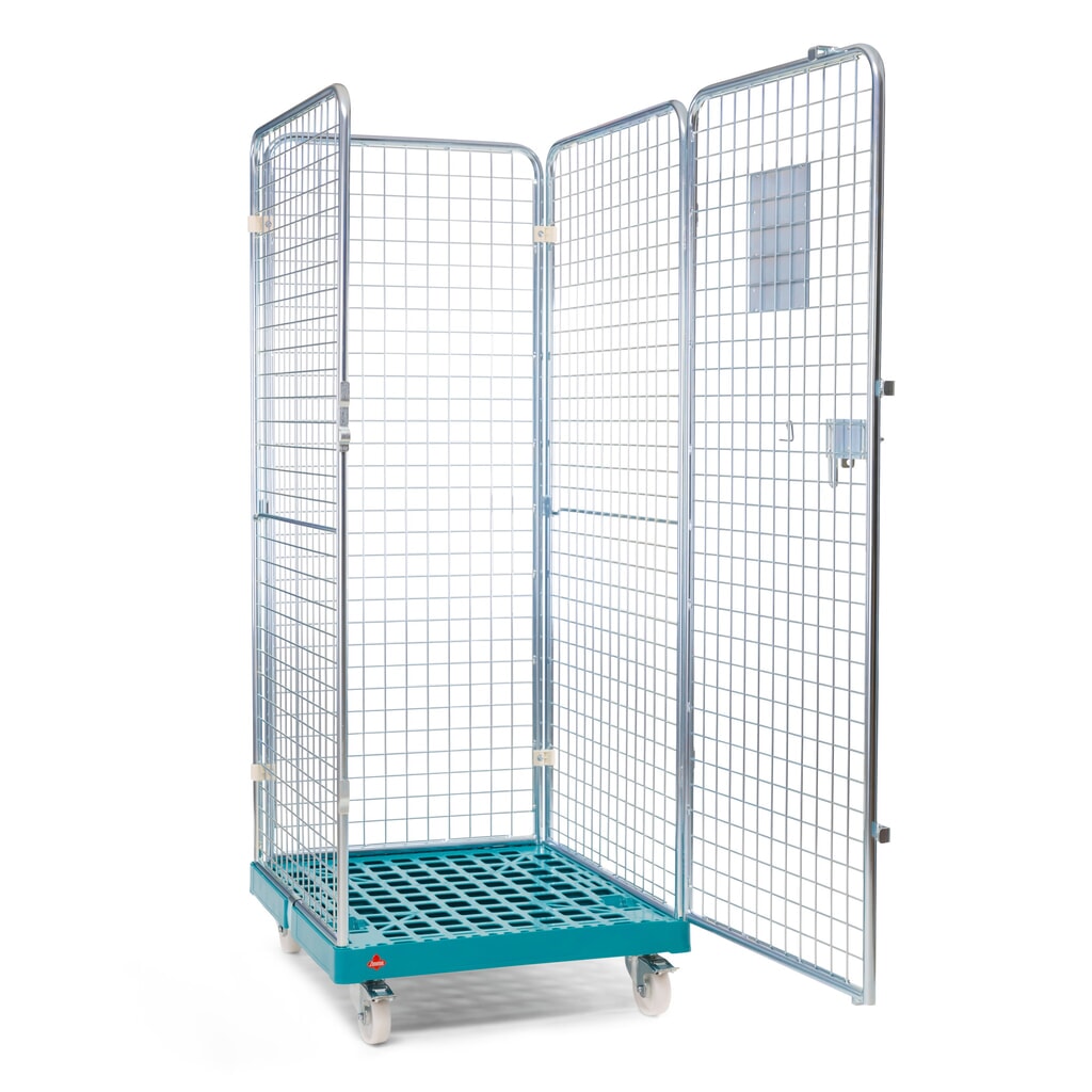 Ameise® Rollbehälter, 4-seitig, feinmaschig, galvanisch verzinkt, Kunststoff-Rollplatte, HxBxT 1.810 x 724 x 815 mm Produktabbildung: Ameise® Rollbehälter, 4-seitig, feinmaschig, galvanisch verzinkt, Kunststoff-Rollplatte, HxBxT 1.810 x 724 x 815 mm