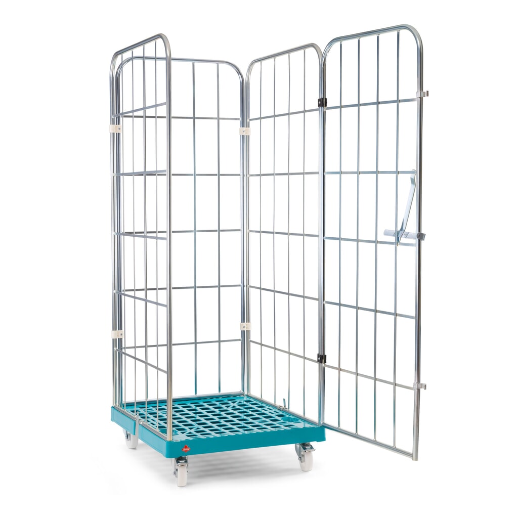 Ameise® Rollbehälter, 4-seitig, grobmaschig, galvanisch verzinkt, Kunststoff-Rollplatte, HxBxT 1.640 x 724 x 815 mm, mit einteiliger, schwenkbarer Vorderwand Produktabbildung: Ameise® Rollbehälter, 4-seitig, grobmaschig, galvanisch verzinkt, Kunststoff-Rollplatte, HxBxT 1.640 x 724 x 815 mm, mit einteiliger, schwenkbarer Vorderwand