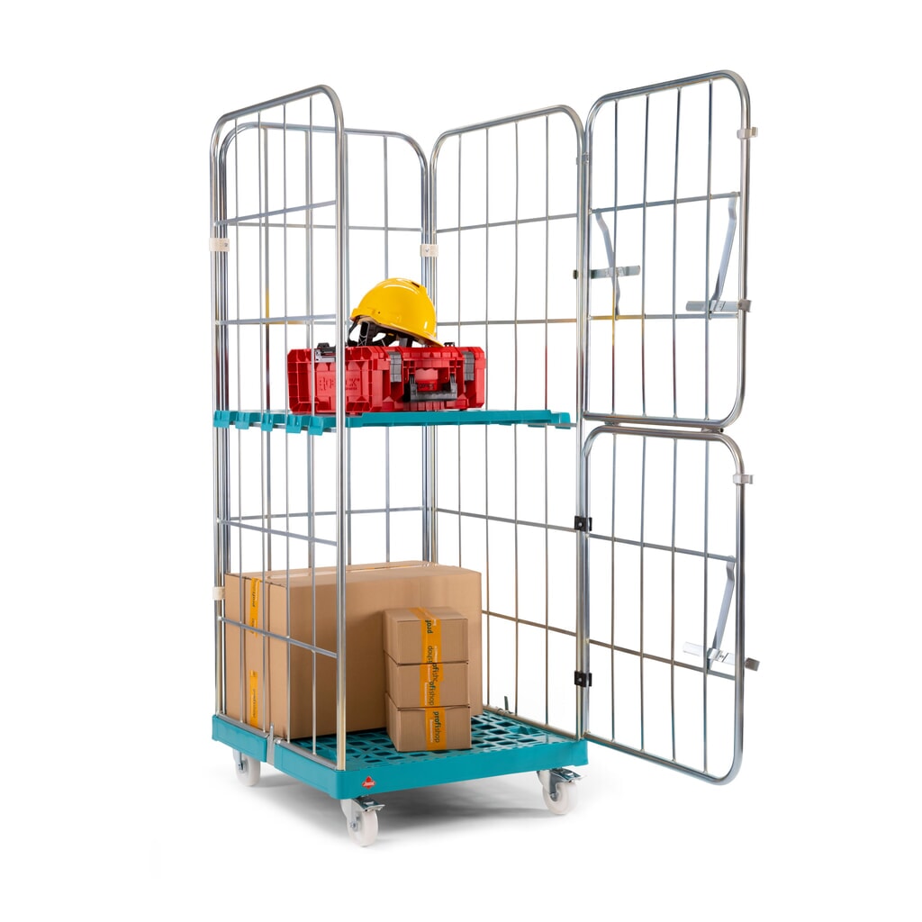 Ameise® Rollbehälter, 4-seitig, grobmaschig, galvanisch verzinkt, Kunststoff-Rollplatte, HxBxT 1.640 x 724 x 815 mm, mit zweiteiliger, klappbarer Vorderwand Produktabbildung Nr. 4: Ameise® Rollbehälter, 4-seitig, grobmaschig, galvanisch verzinkt, Kunststoff-Rollplatte, HxBxT 1.640 x 724 x 815 mm, mit zweiteiliger, klappbarer Vorderwand